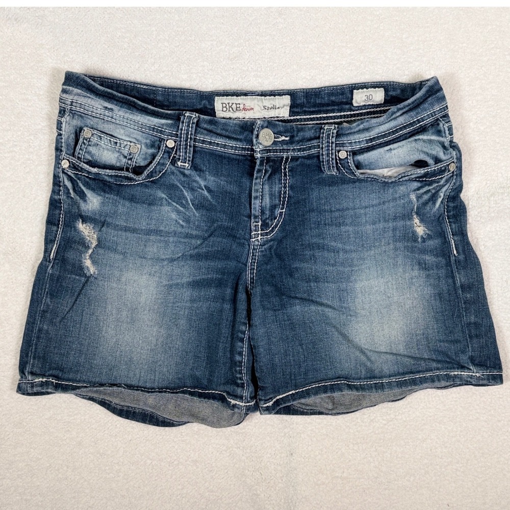BKE Stella Jean Shorts Distressed Medium Wash Womens Sz 30 Denim Cuffed BKC1327